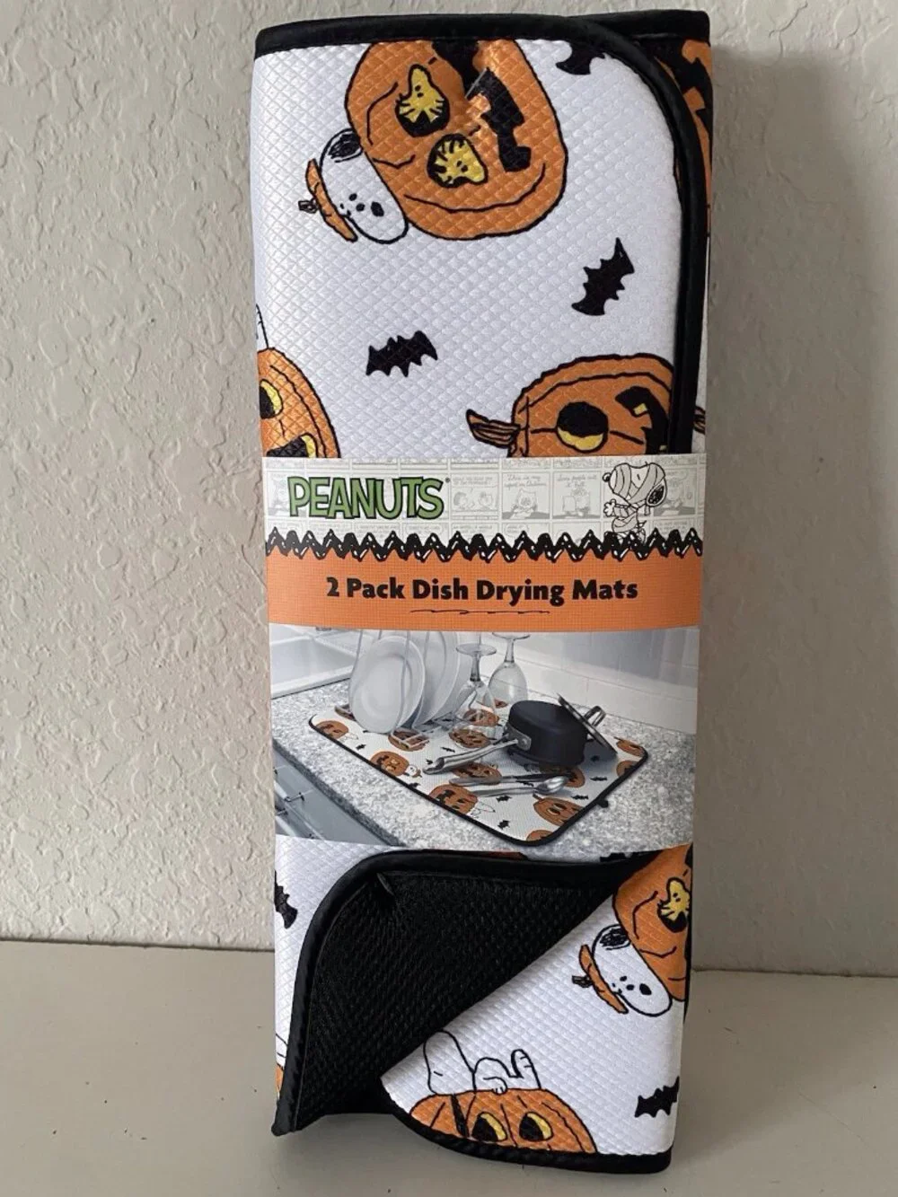 2 Pack Peanuts Snoopy Woodstock Halloween Pumpkin Dish Drying Mats 16 X 18” NEW
